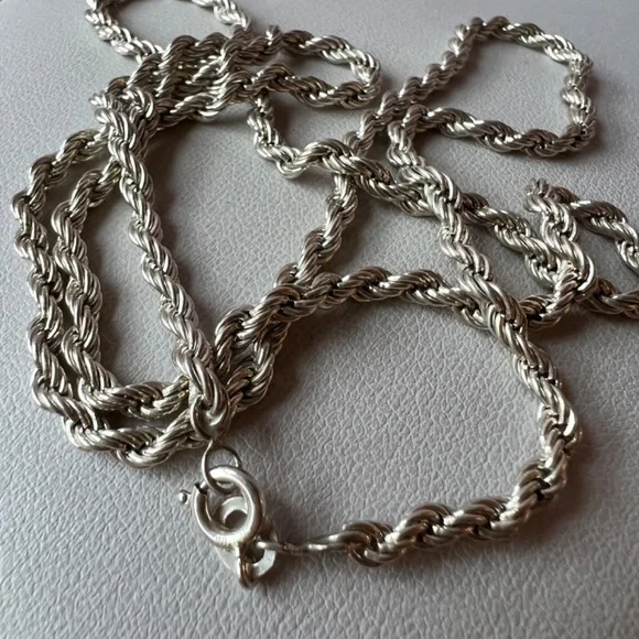 LONG SOLID ROPE CHAIN NECKLACE 925 STERLING SILVER THICK, HEAVY, WELL MADE 23